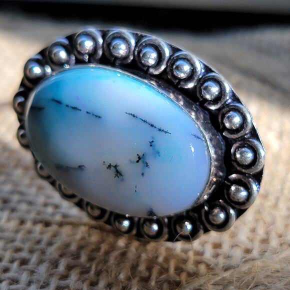 Handcrafted Sterling Silver Dendritic Opal Ring, Size 7.75 Natural Stone Jewelry - Picture 5 of 10